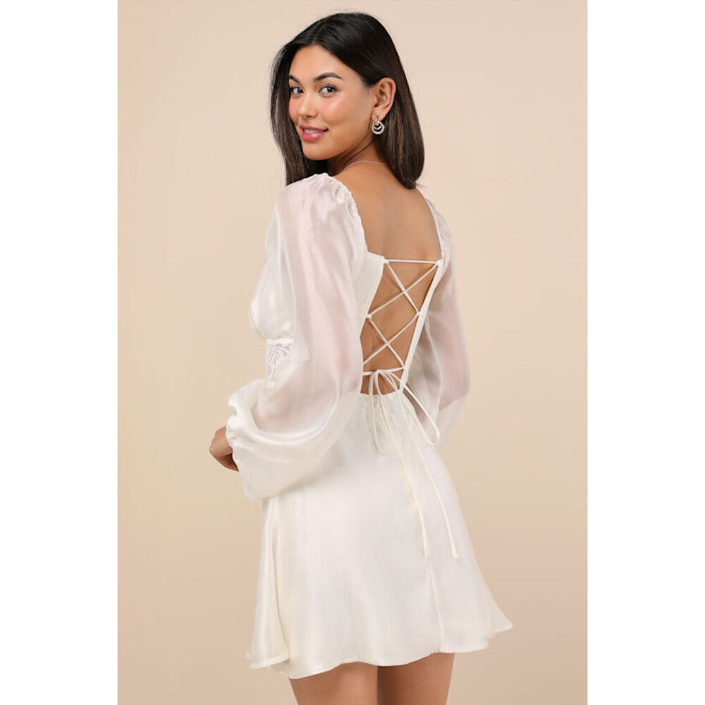 Lulus Medora Ivory Long Sleeve Lace-up Mini Dress White - Size XL